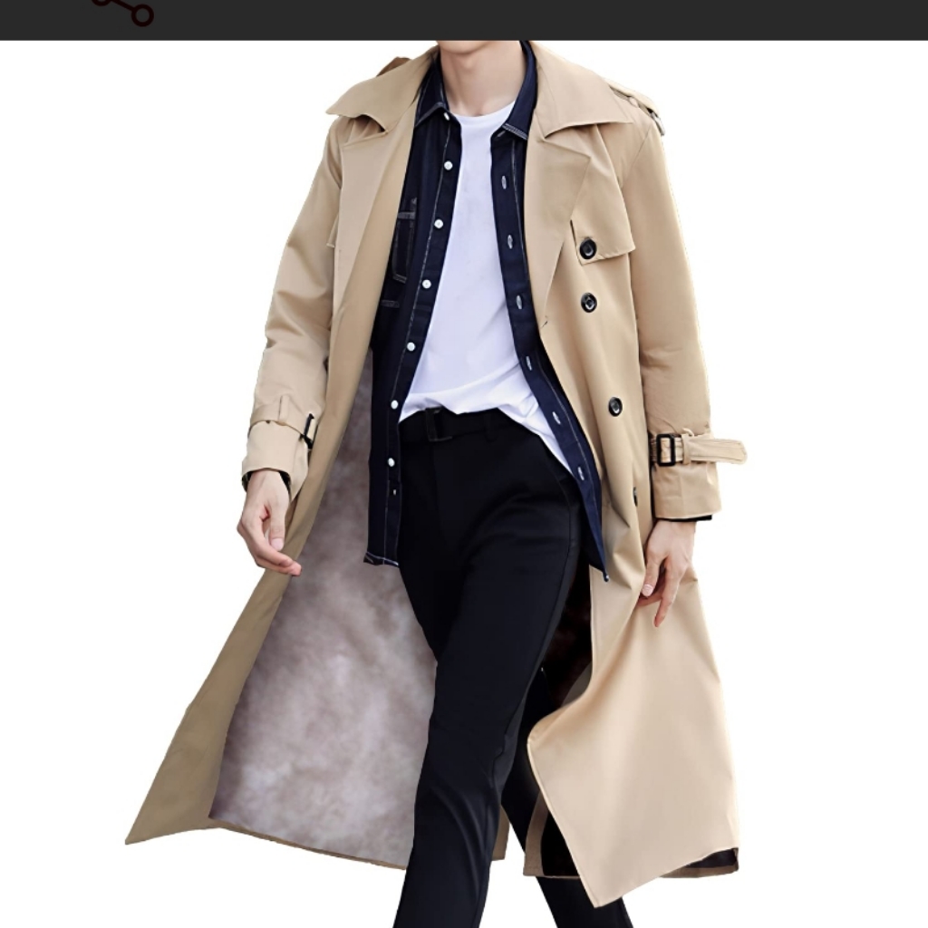 Pantene Mens Double Breasted Trench Coat Oversized Long Tan Jacket 2x Big Men